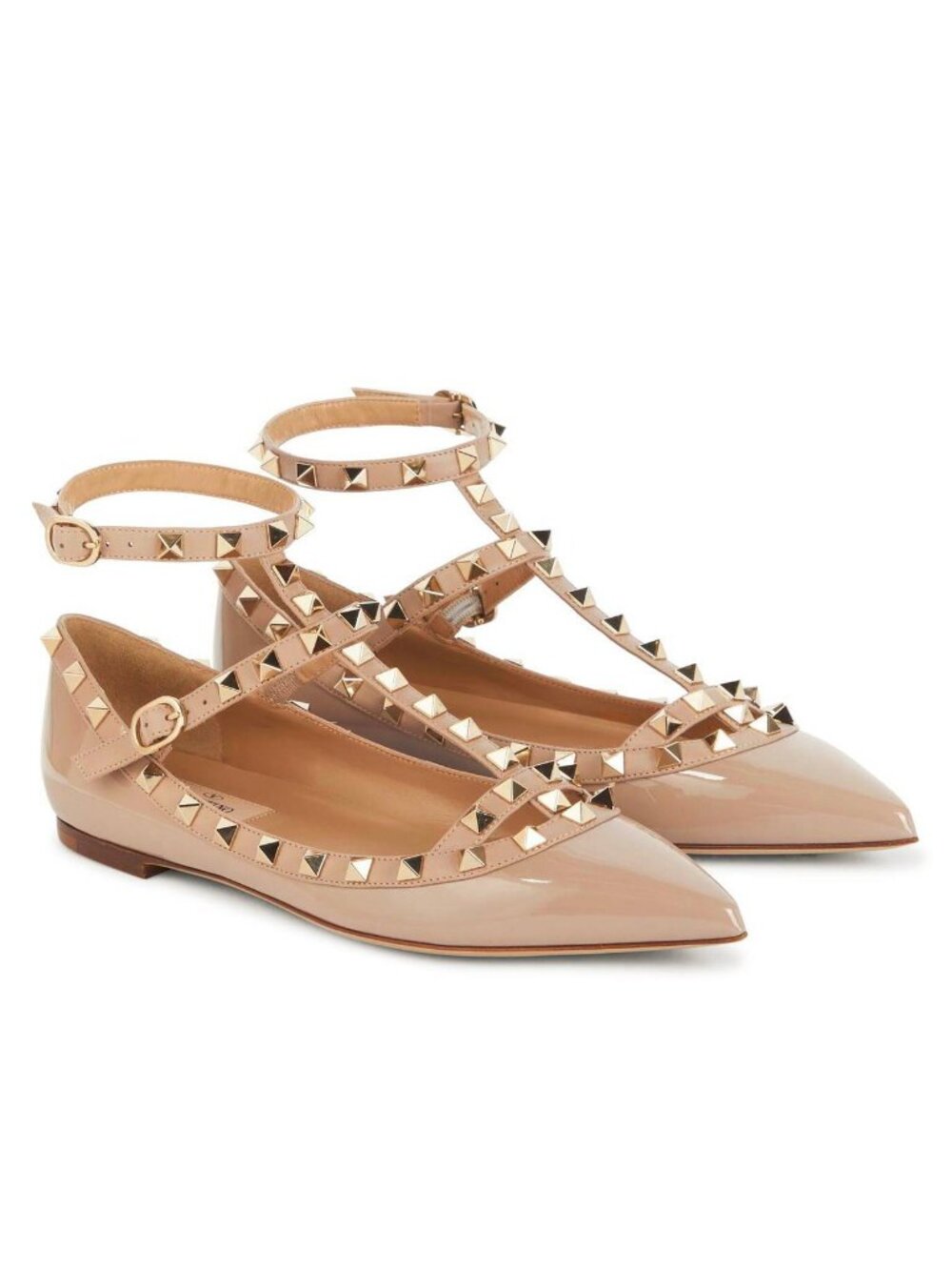 Valentino Garavani Poudre Patent-Leather Rockstud T-Strap Flats